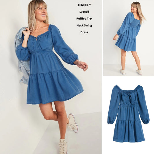 Dress Mini Denim Wanita Soft Denim (ODN644 LYOCELL SWING DRESS)
