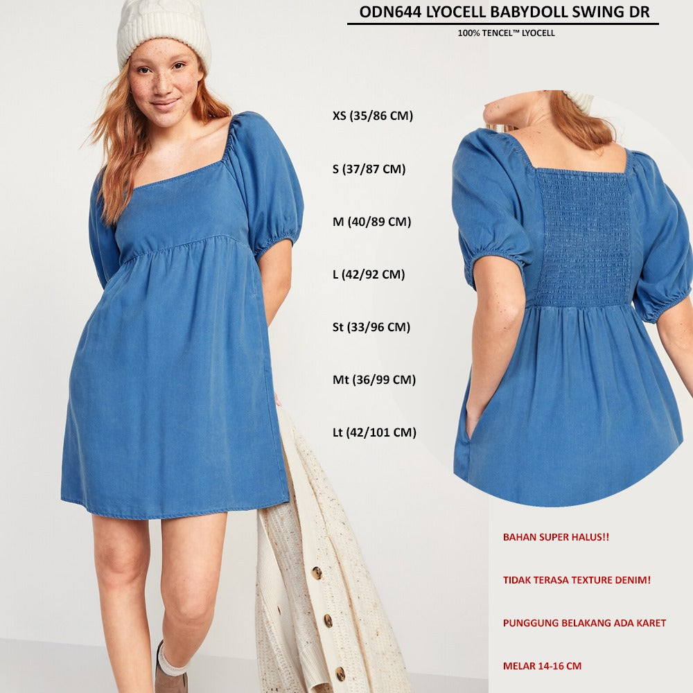 Dress Mini Denim Wanita Soft Denim (ODN644 LYOCELL SWING DRESS)
