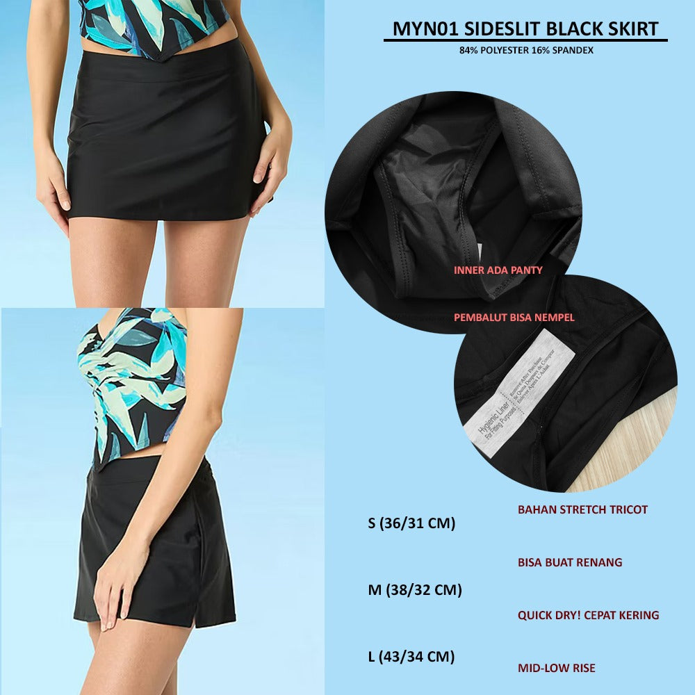 Rok Mini Wanita Stretch Tricot Midrise (MYN01 SIDELIT BLACK SKIRT)