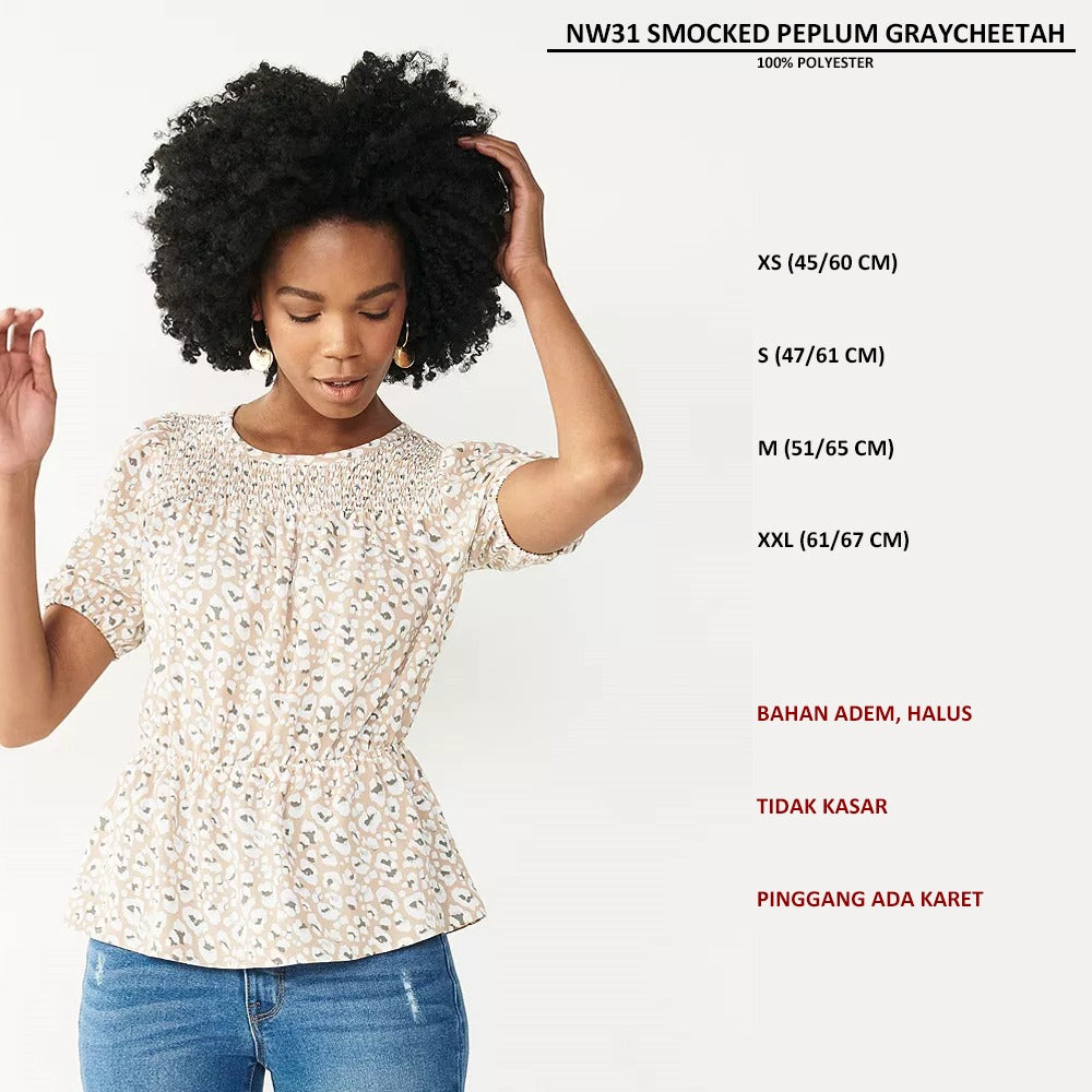 Atasan Blouse Wanita Lengan Pendek (NW31 SMOCKED PEPLUM)