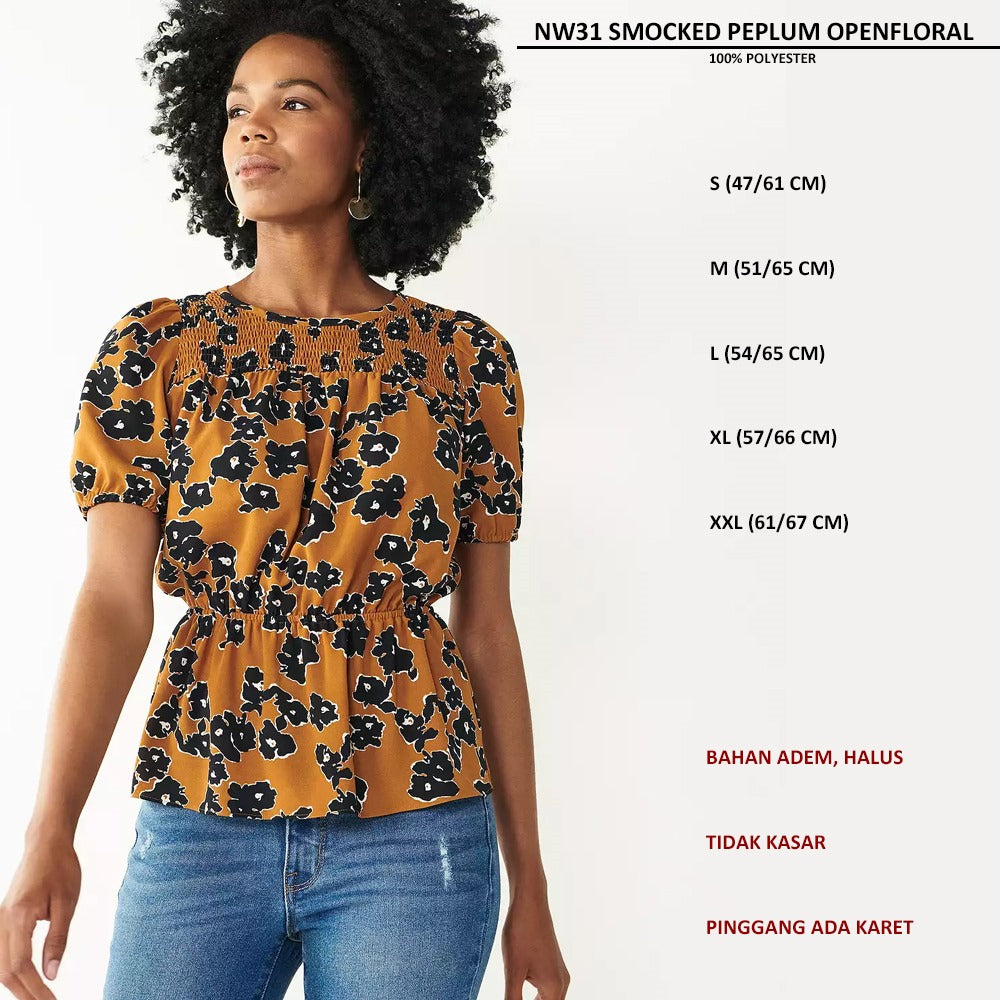 Atasan Blouse Wanita Lengan Pendek (NW31 SMOCKED PEPLUM)