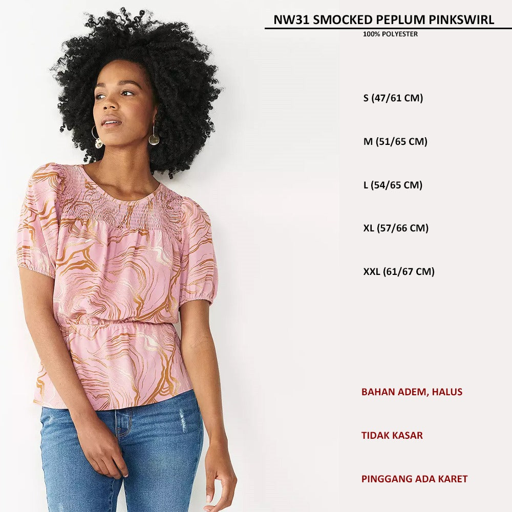 Atasan Blouse Wanita Lengan Pendek (NW31 SMOCKED PEPLUM)