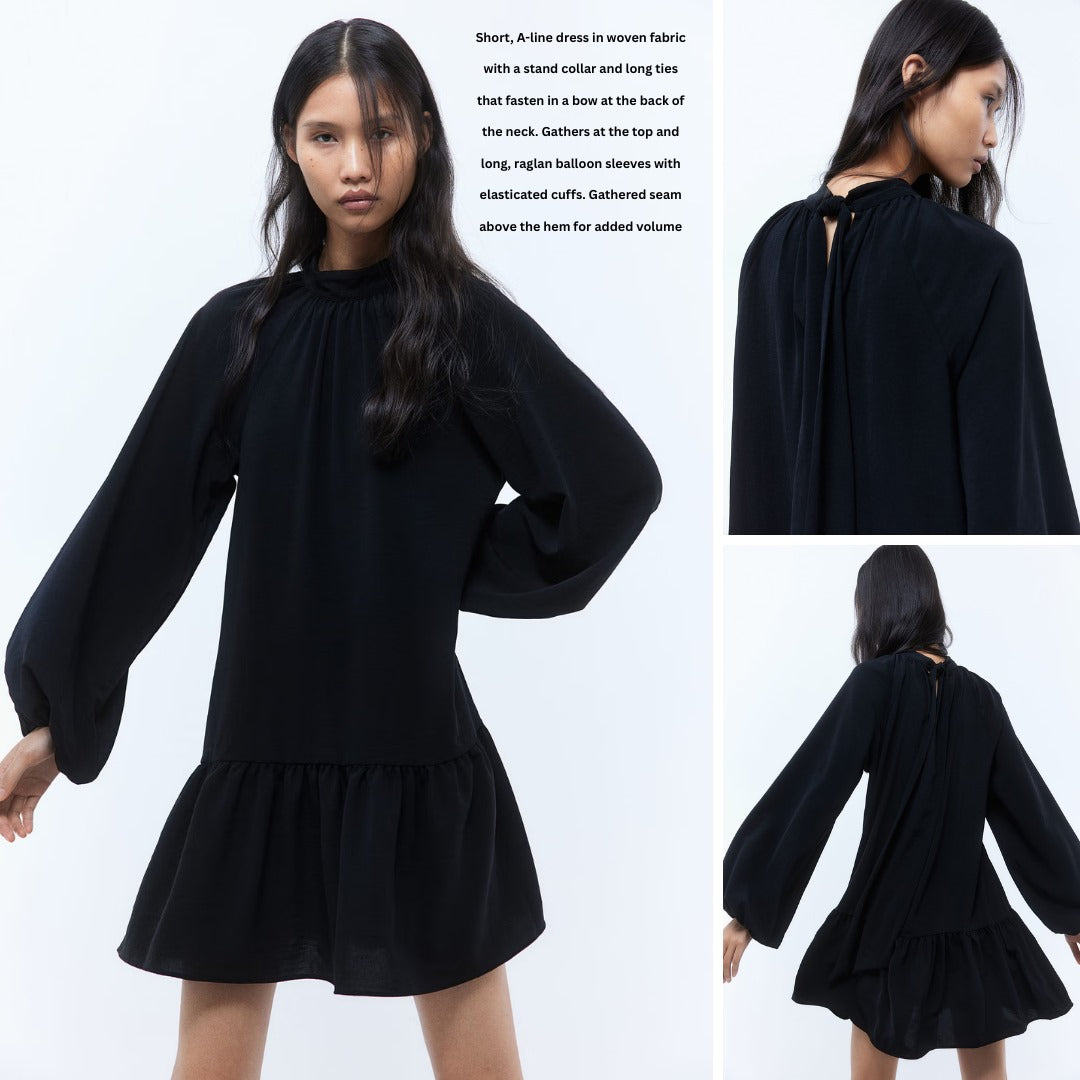 Dress Mini Wanita Lengan Panjang Loose (HMD571 BOW BACK DRESS)
