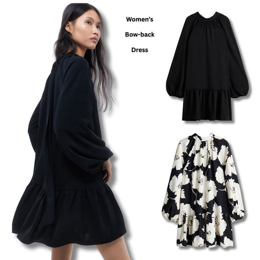 Dress Mini Wanita Lengan Panjang Loose (HMD571 BOW BACK DRESS)