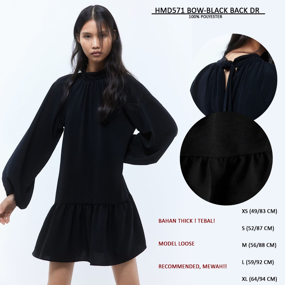 Dress Mini Wanita Lengan Panjang Loose (HMD571 BOW BACK DRESS)