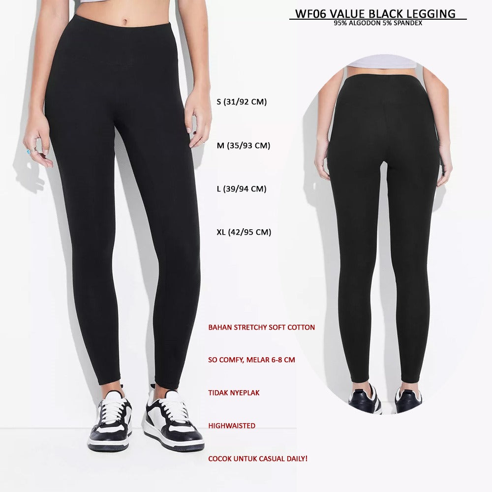 Celana Panjang Legging Wanita Stretch (WF06 VALUE BLACK LEGGING)