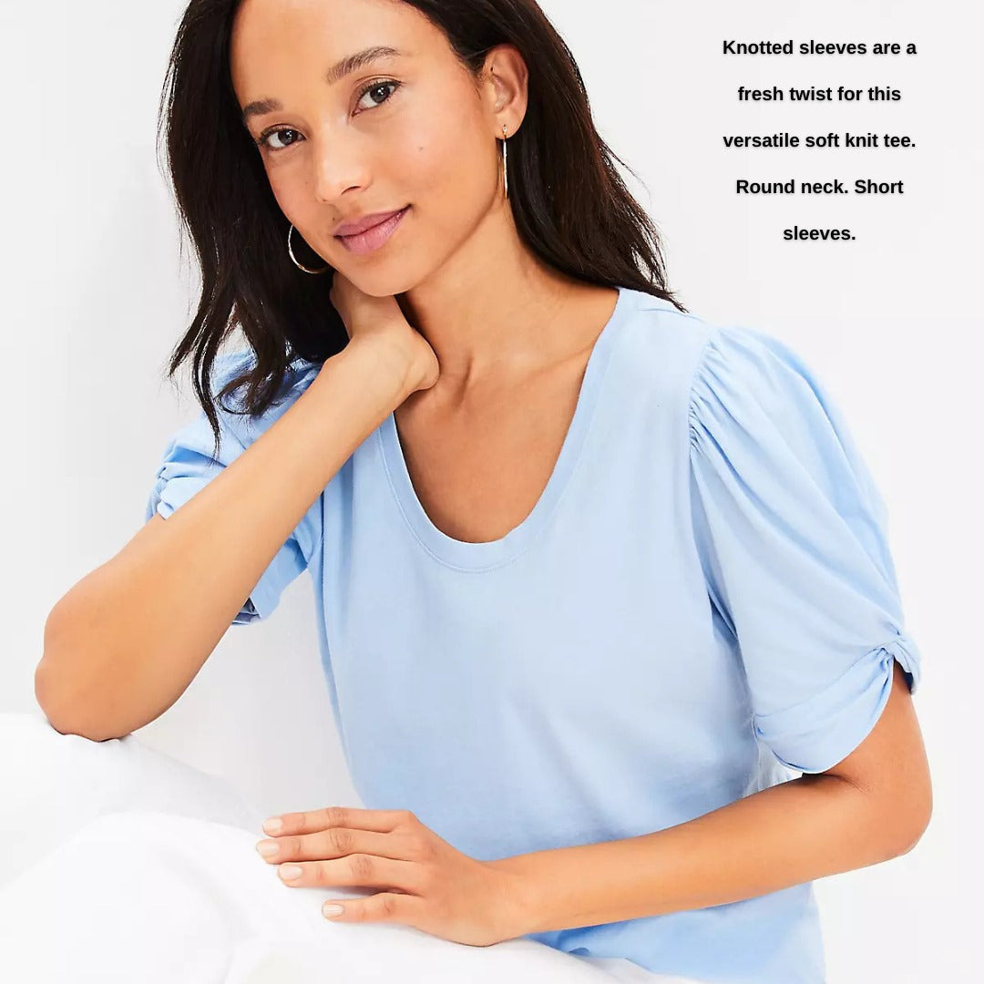 Atasan Wanita Lengan Pendek Stretchy (LOFT166 KNOTTEDSLV TEE)