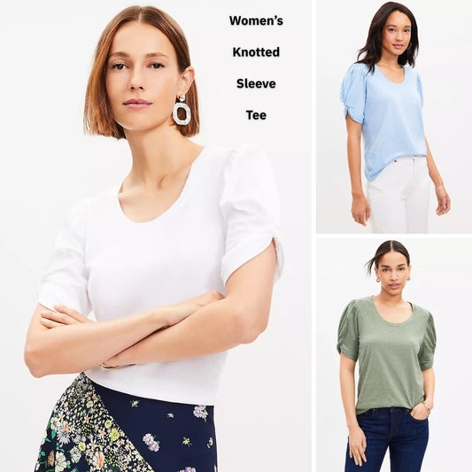 Atasan Wanita Lengan Pendek Stretchy (LOFT166 KNOTTEDSLV TEE)