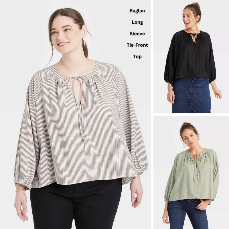 Atasan Wanita Lengan Panjang Soft Linen (AND13 RGL TIEFRONT TOP)