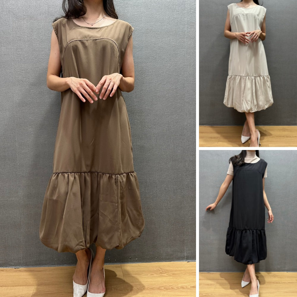 Dress Midi Wanita Tanpa Lengan (UNQ396 PUFF MIDI DRESS)