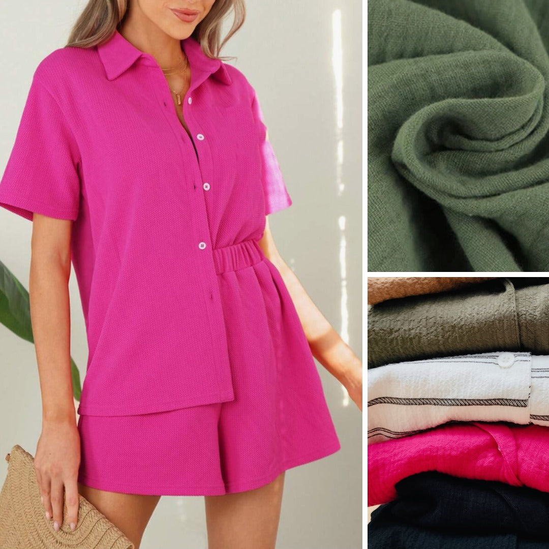 Set Piyama Wanita Lengan Pendek (UNQ416 SET CRINKLED PJM)