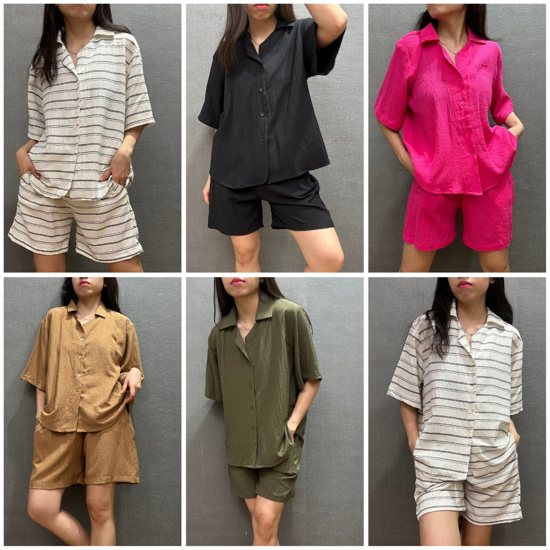 Set Piyama Wanita Lengan Pendek (UNQ416 SET CRINKLED PJM)