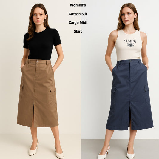 Rok Rampel Wanita Cotton Stretch Highrise (ZR51 CARGO MIDI SKIRT)
