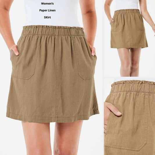 Rok Mini Rempel Wanita Highwaist Linen (ANK62 LINENPATCH SKIRT)