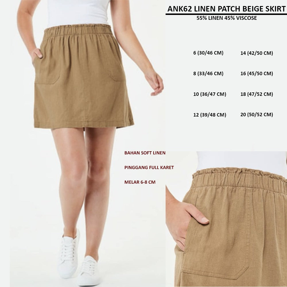 Rok Mini Rempel Wanita Highwaist Linen (ANK62 LINENPATCH SKIRT)