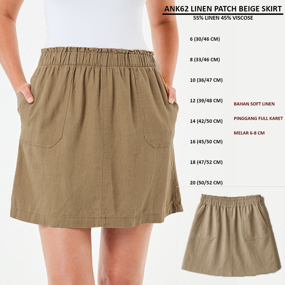Rok Mini Rempel Wanita Highwaist Linen (ANK62 LINENPATCH SKIRT)