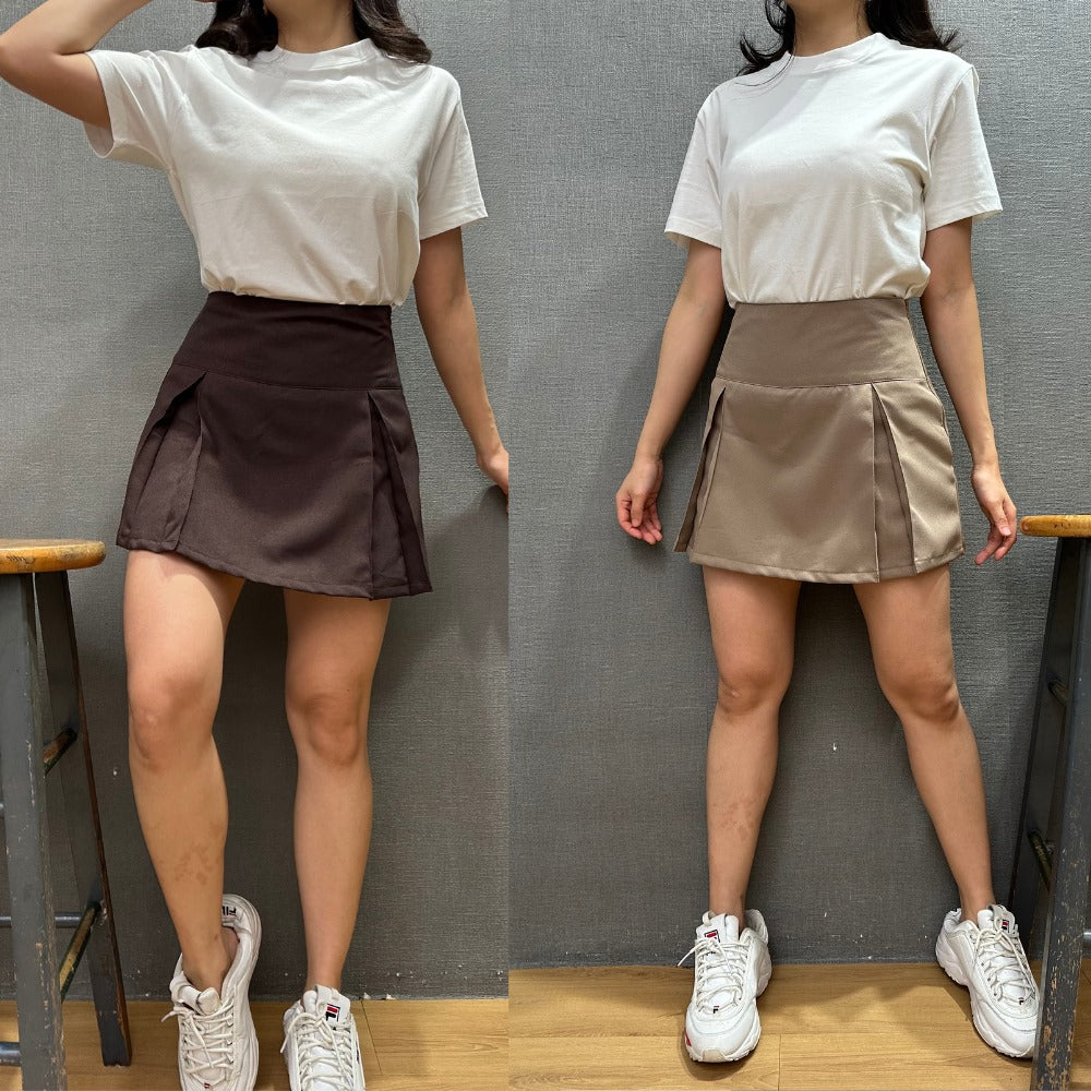 Skort Pendek Wanita Poly Twill Highrise (UNQ425 PLEAT SKORT)