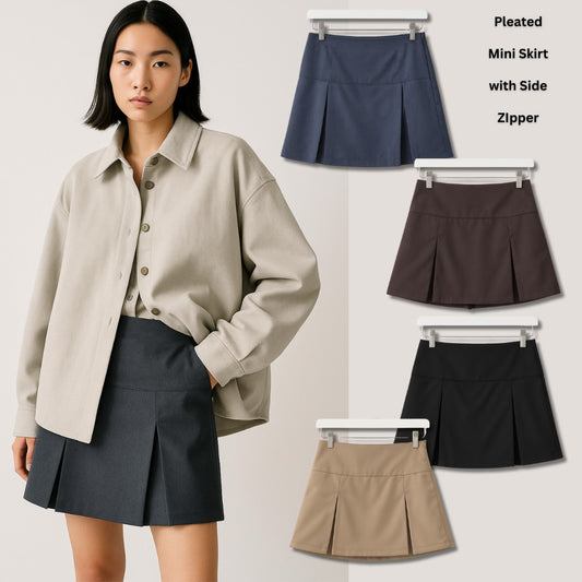 Skort Pendek Wanita Poly Twill Highrise (UNQ425 PLEAT SKORT)