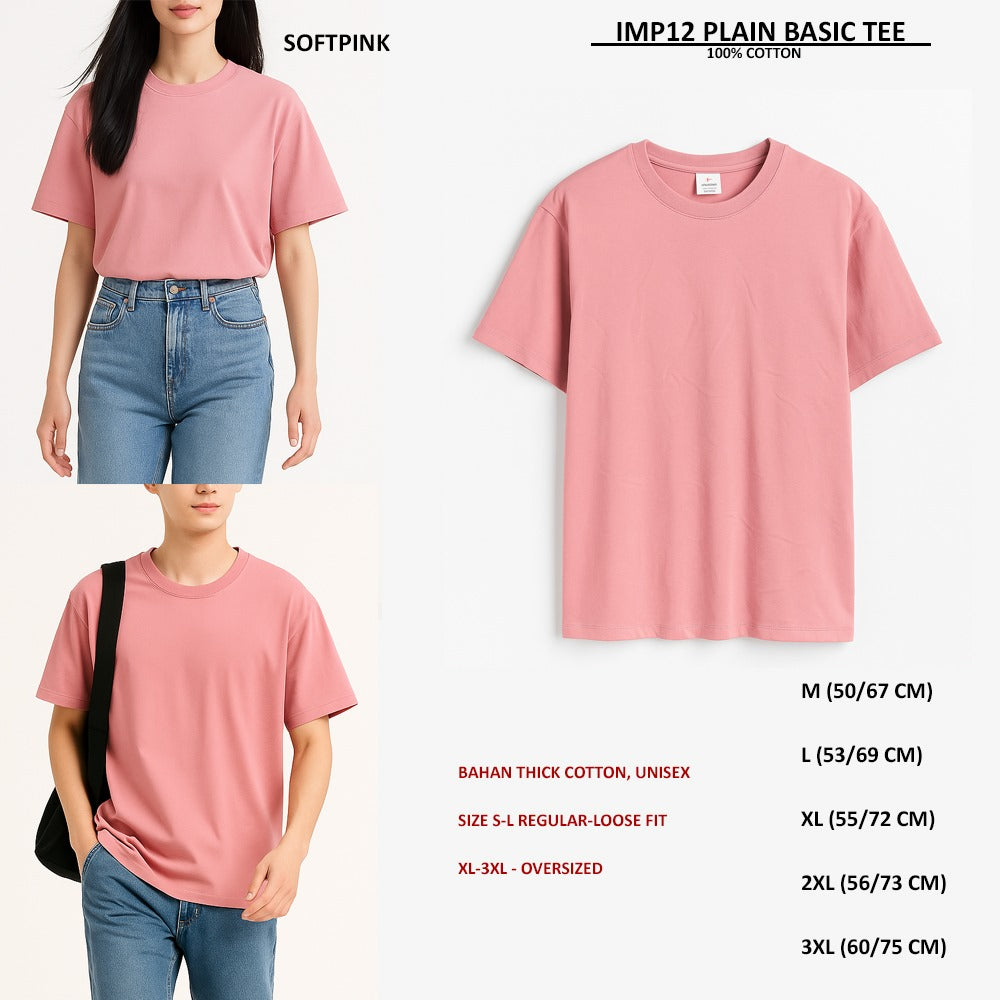 Atasan Kaos Pria/Unisex Lengan Pendek (IMP12 PLAIN BASIC TEE)