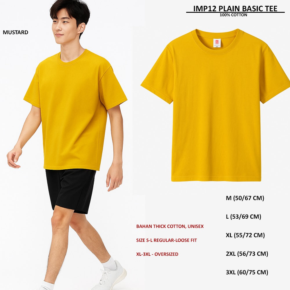 Atasan Kaos Pria/Unisex Lengan Pendek (IMP12 PLAIN BASIC TEE)