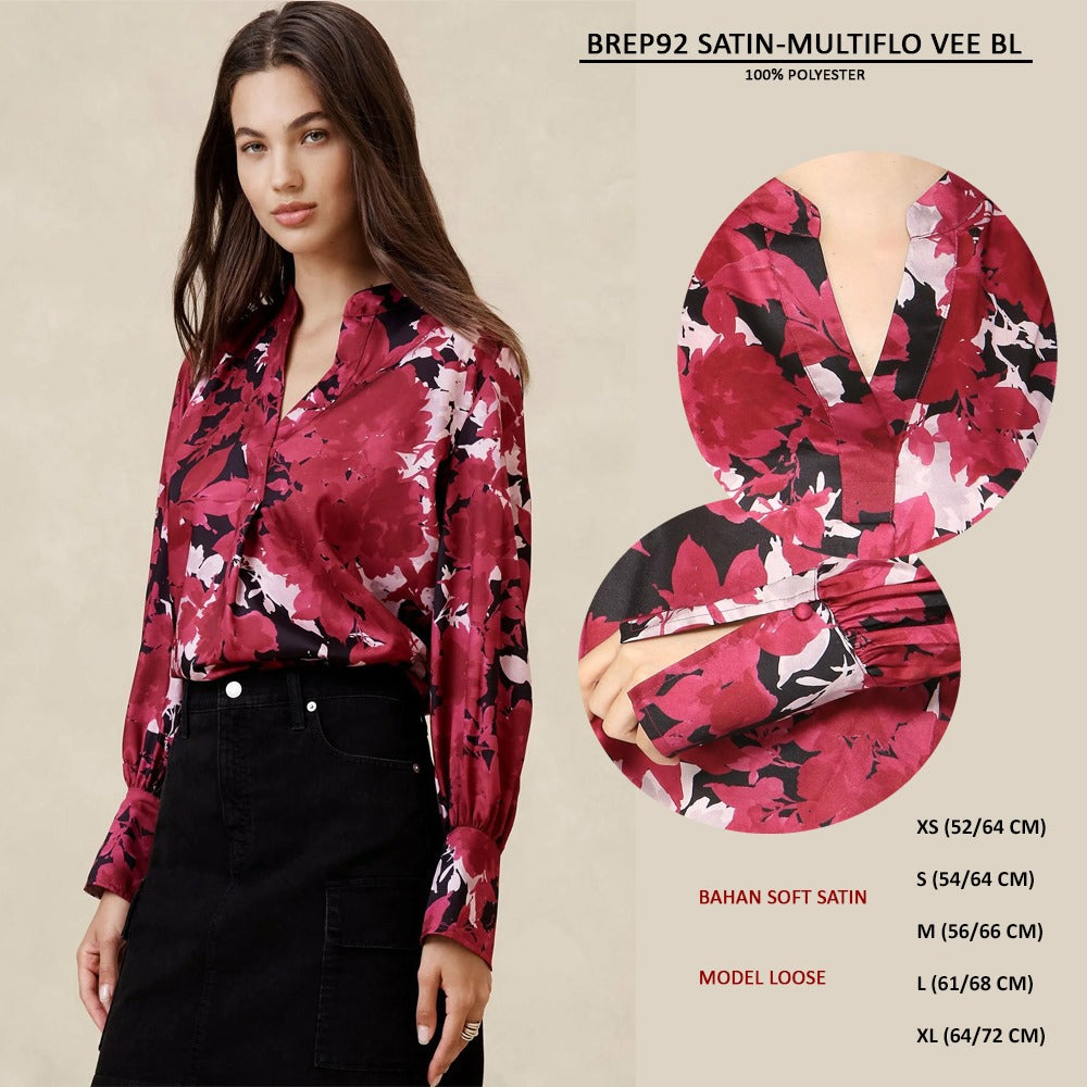 Blouse Wanita Lengan Panjang Soft Satin (BREP92 SATIN VEE BL)