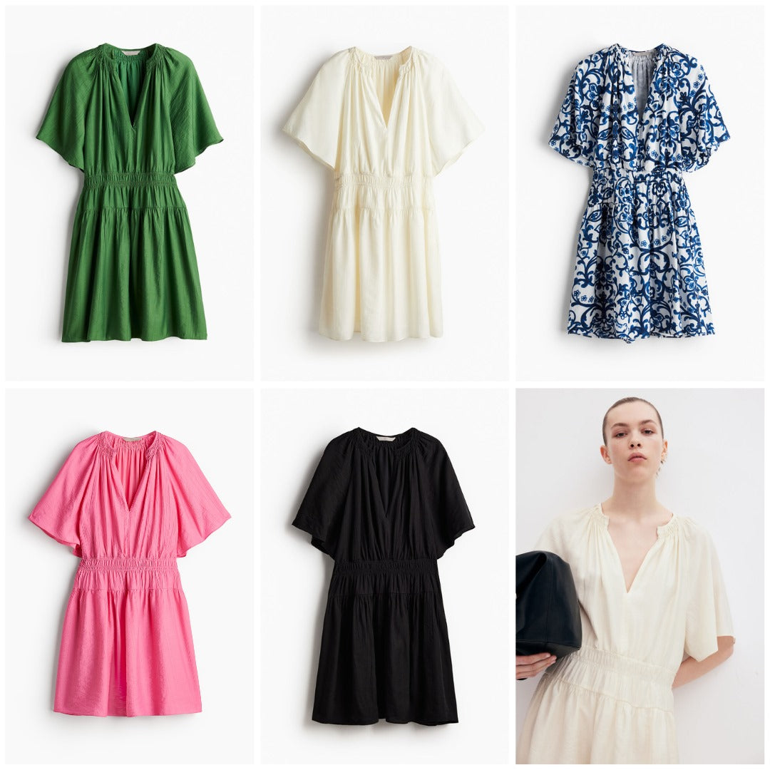 Dress Mini Wanita Lengan Pendek (HMD565 SMOCK CREPE DR)