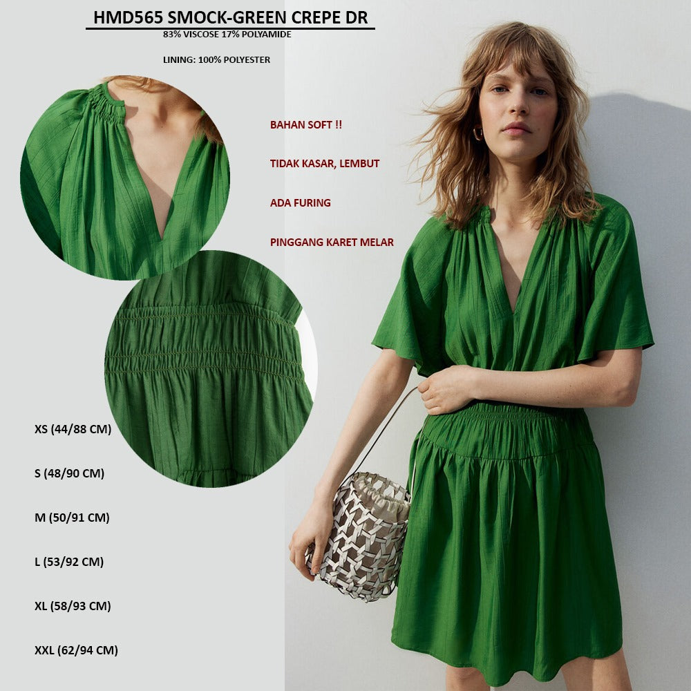 Dress Mini Wanita Lengan Pendek (HMD565 SMOCK CREPE DR)