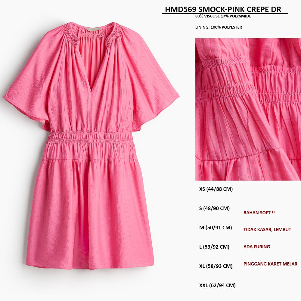 Dress Mini Wanita Lengan Pendek (HMD565 SMOCK CREPE DR)