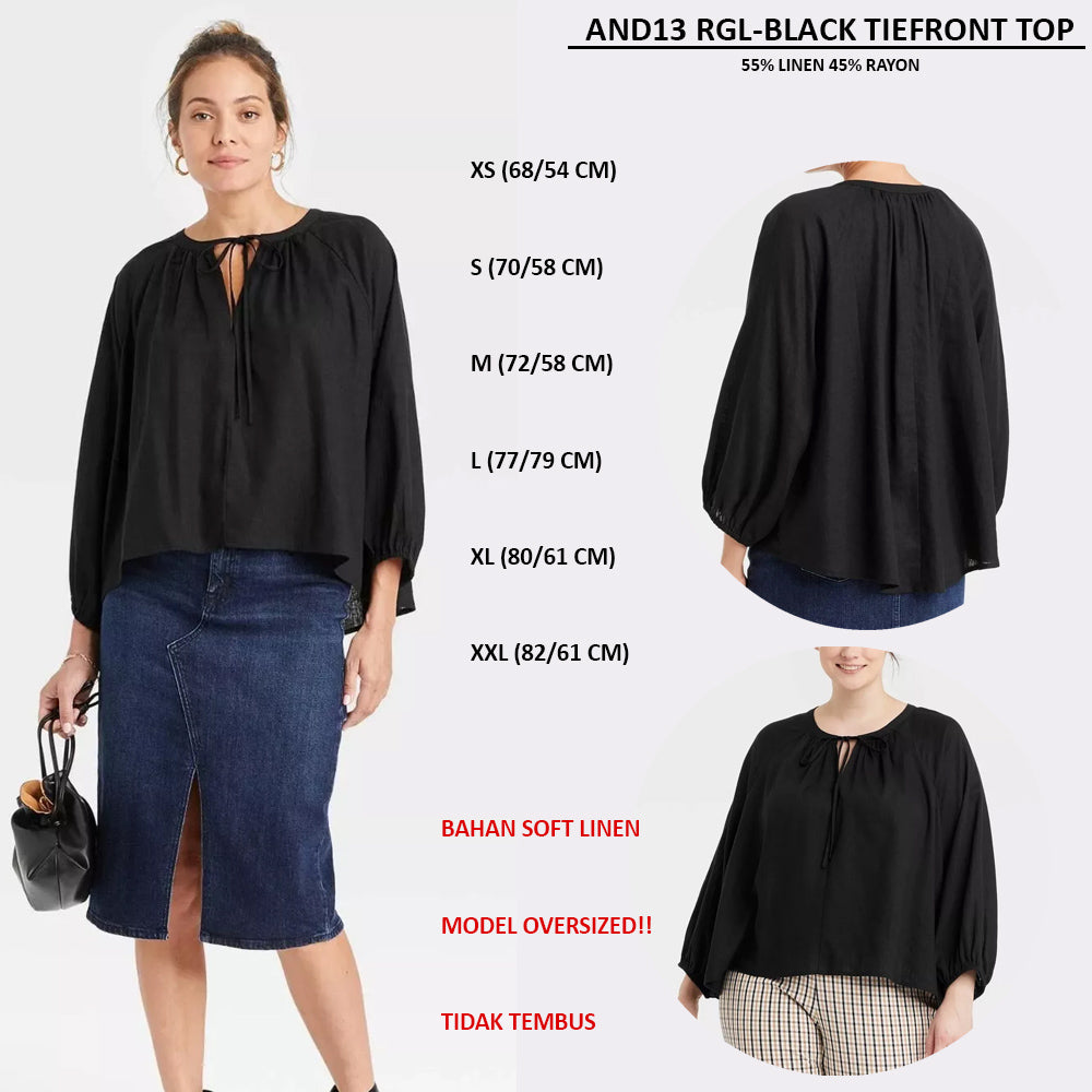 Atasan Wanita Lengan Panjang Soft Linen (AND13 RGL TIEFRONT TOP)