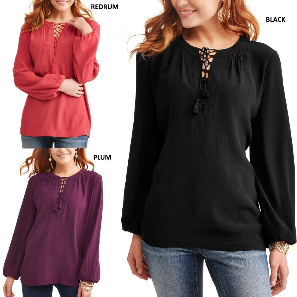 Atasan Blouse Wanita Lengan Panjang Rayon Crepe (TNT14 POET LACE BL)