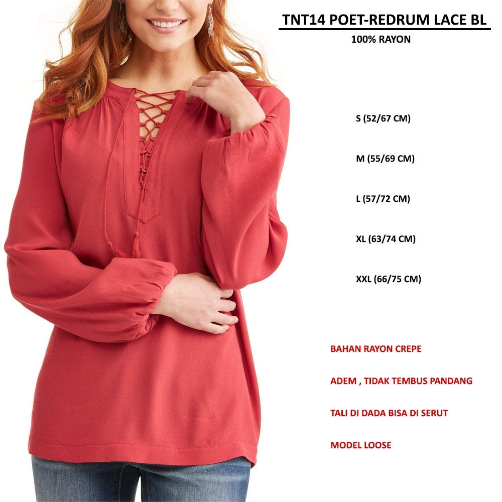 Atasan Blouse Wanita Lengan Panjang Rayon Crepe (TNT14 POET LACE BL)