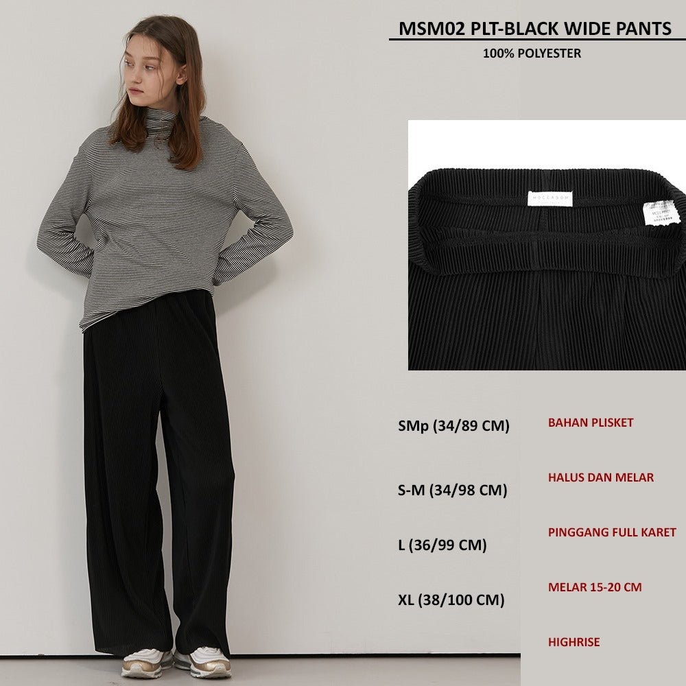 Celana Panjang Kulot Wanita Bahan Plisket Highrise (MSM02 PLT WIDE PANTS)