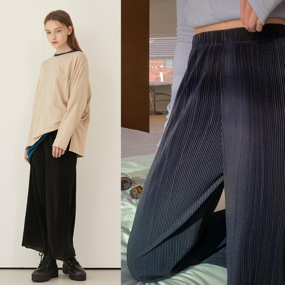 Celana Panjang Kulot Wanita Bahan Plisket Highrise (MSM02 PLT WIDE PANTS)