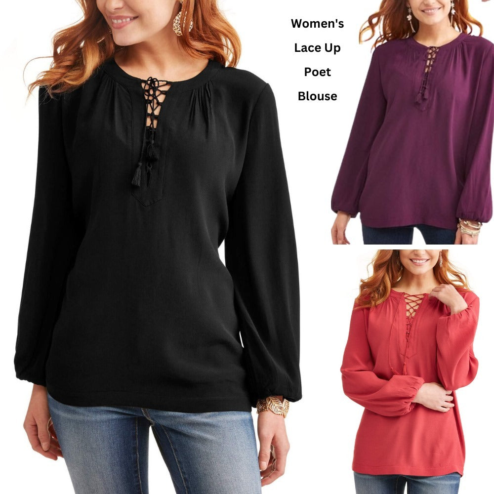 Atasan Blouse Wanita Lengan Panjang Rayon Crepe (TNT14 POET LACE BL)