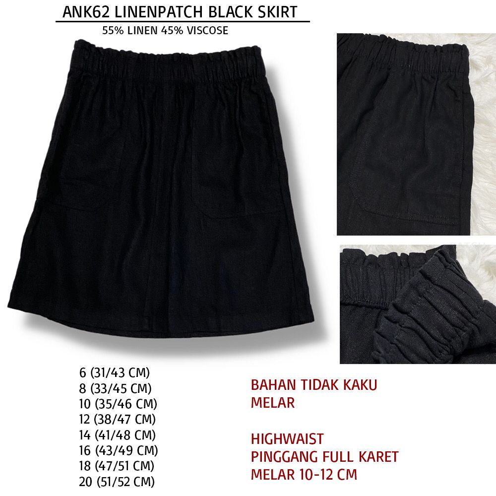 Rok Mini Rempel Wanita Highwaist Linen (ANK62 LINENPATCH SKIRT)