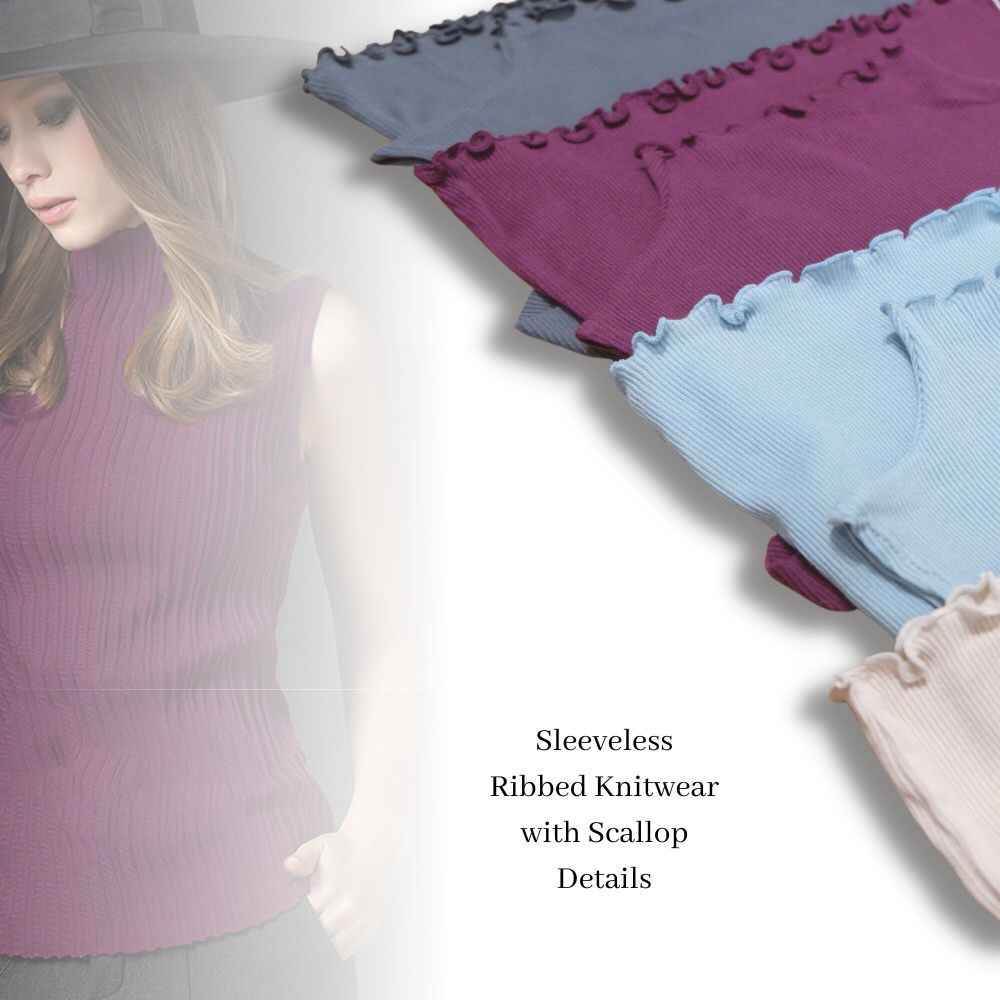 Atasan Kaos Wanita Tanpa Lengan Ribbed Turtleneck (JPN33 RIBBED SLVLESS)
