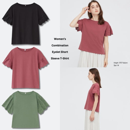 Atasan Kaos Wanita Lengan Pendek Soft Cotton (UNQ345 EYELET TOP)