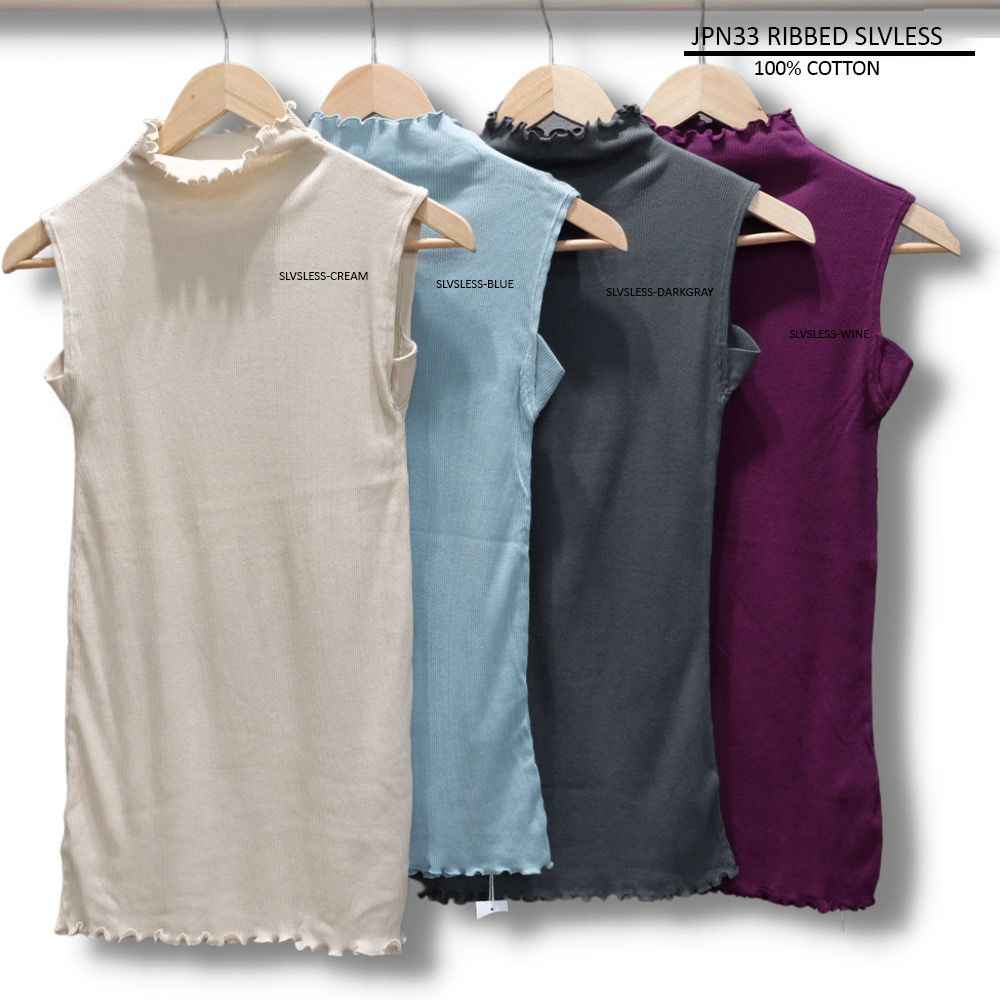 Atasan Kaos Wanita Tanpa Lengan Ribbed Turtleneck (JPN33 RIBBED SLVLESS)