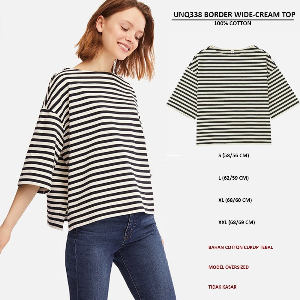 Atasan Kaos Wanita Lengan Pendek Oversized (UNQ338 BORDER OVSZED TOP)