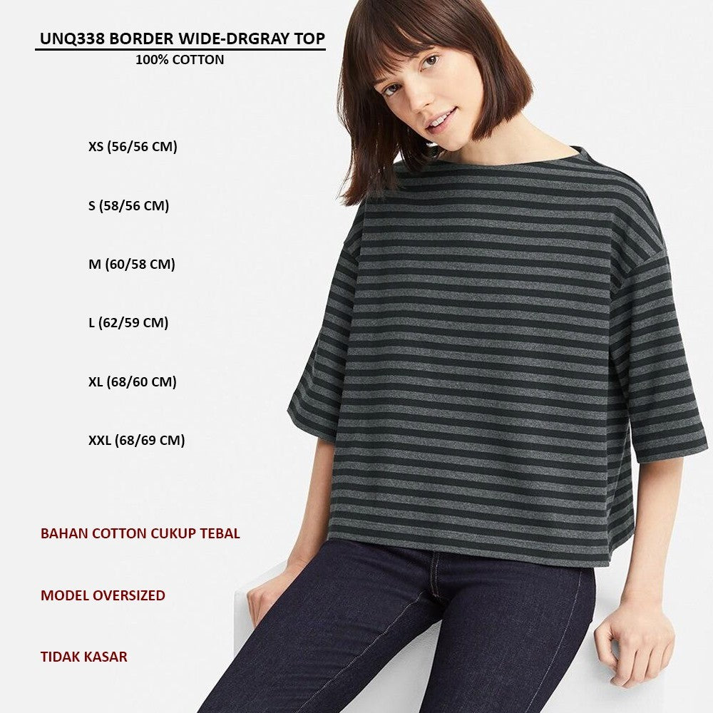 Atasan Kaos Wanita Lengan Pendek Oversized (UNQ338 BORDER OVSZED TOP)