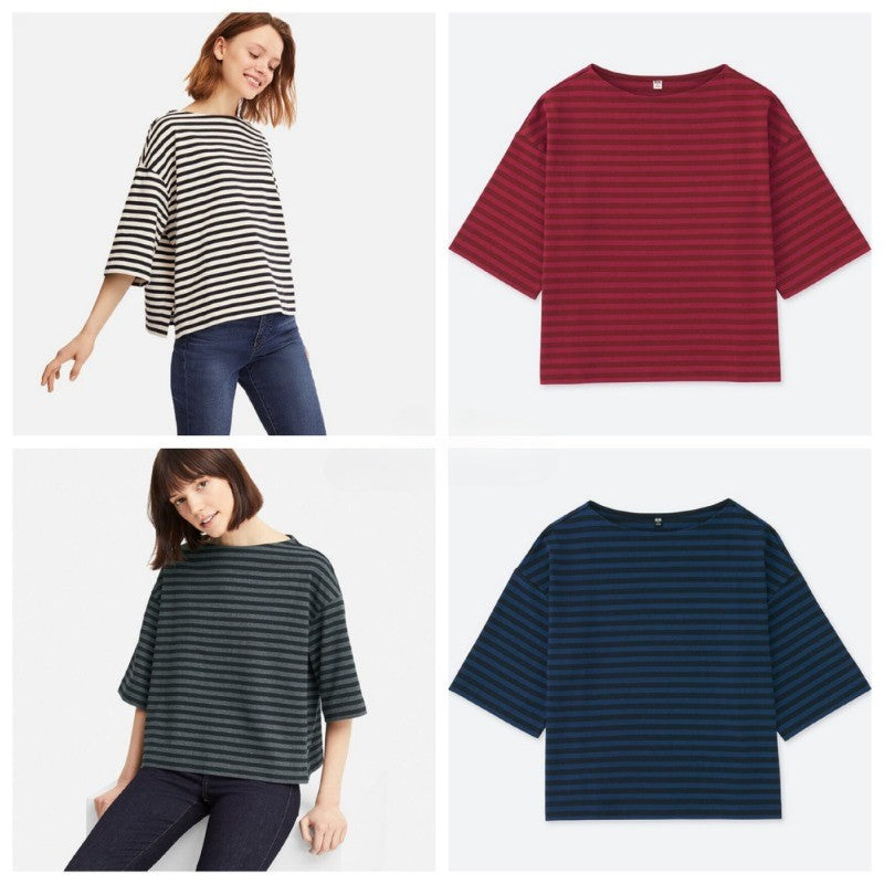 Atasan Kaos Wanita Lengan Pendek Oversized (UNQ338 BORDER OVSZED TOP)