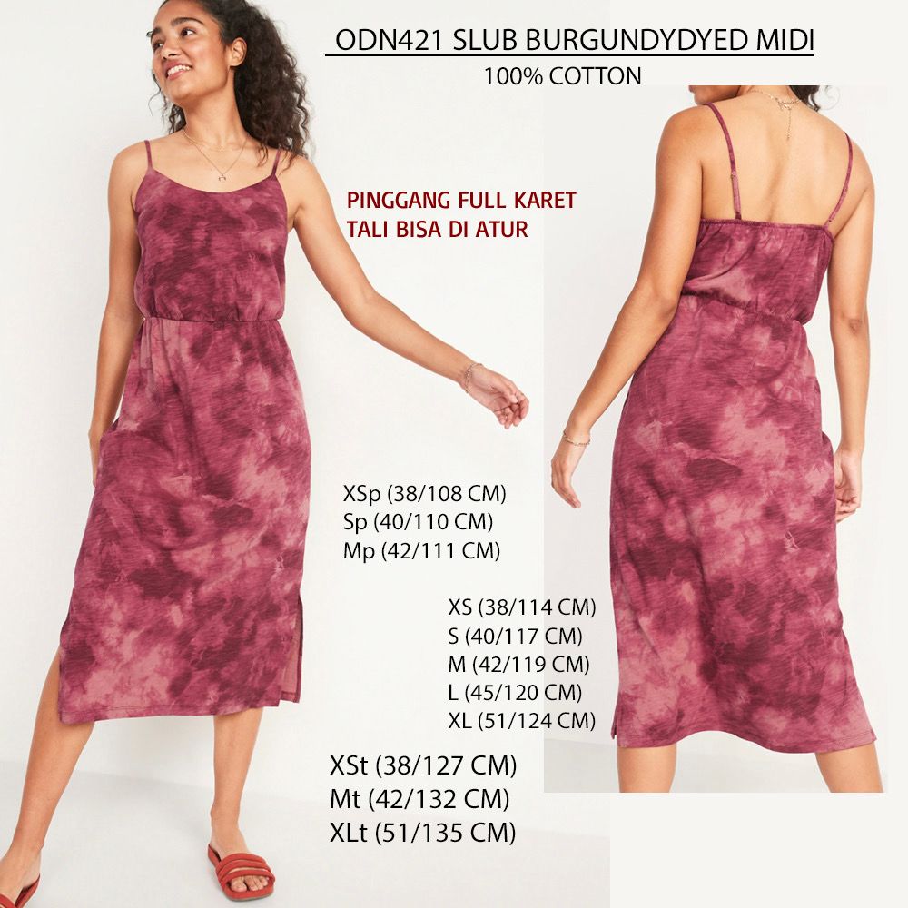 Dress Midi Wanita Kasual TieDyed Satu Tali Slit  (ODN421 SLUB MIDI)