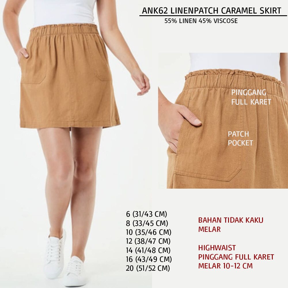 Rok Mini Rempel Wanita Highwaist Linen (ANK62 LINENPATCH SKIRT)