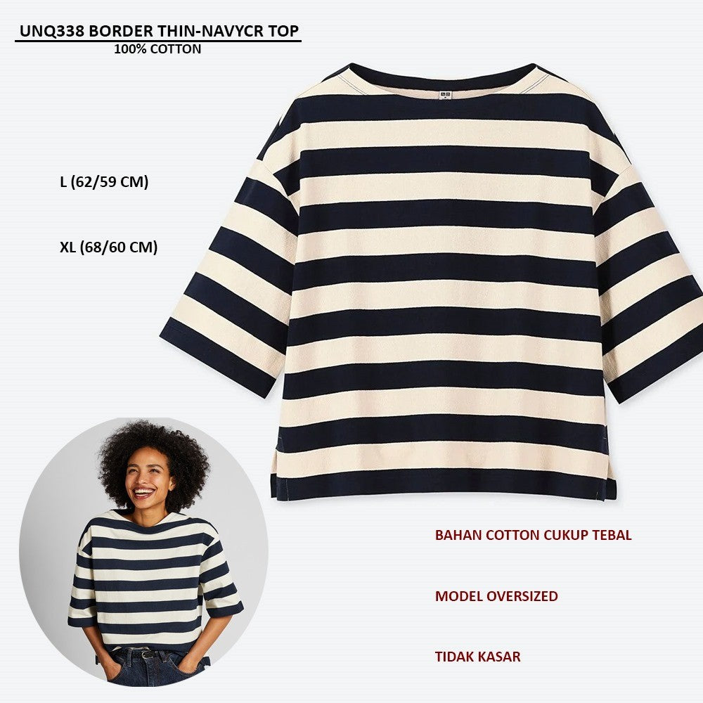 Atasan Kaos Wanita Lengan Pendek Oversized (UNQ338 BORDER OVSZED TOP)
