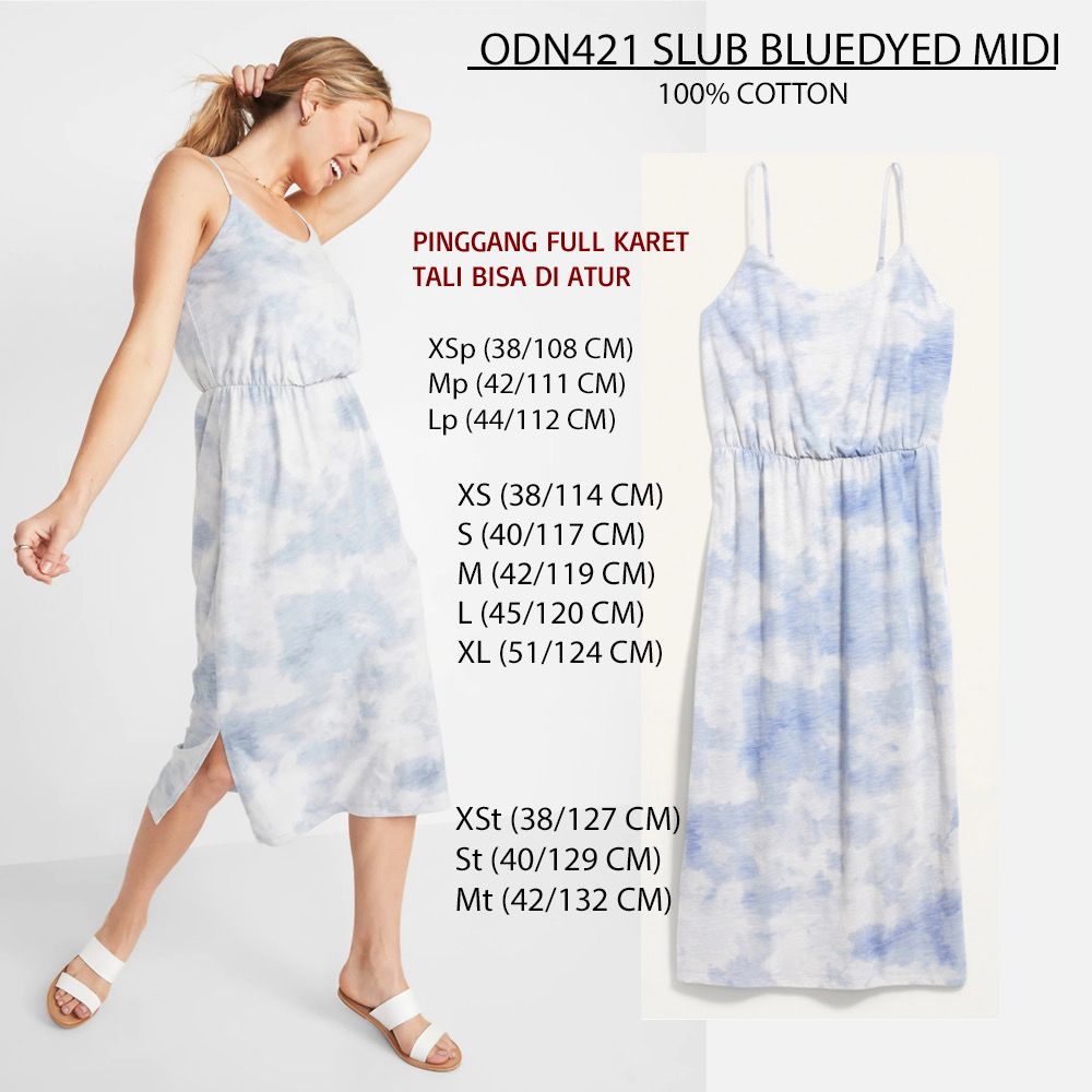 Dress Midi Wanita Kasual TieDyed Satu Tali Slit  (ODN421 SLUB MIDI)