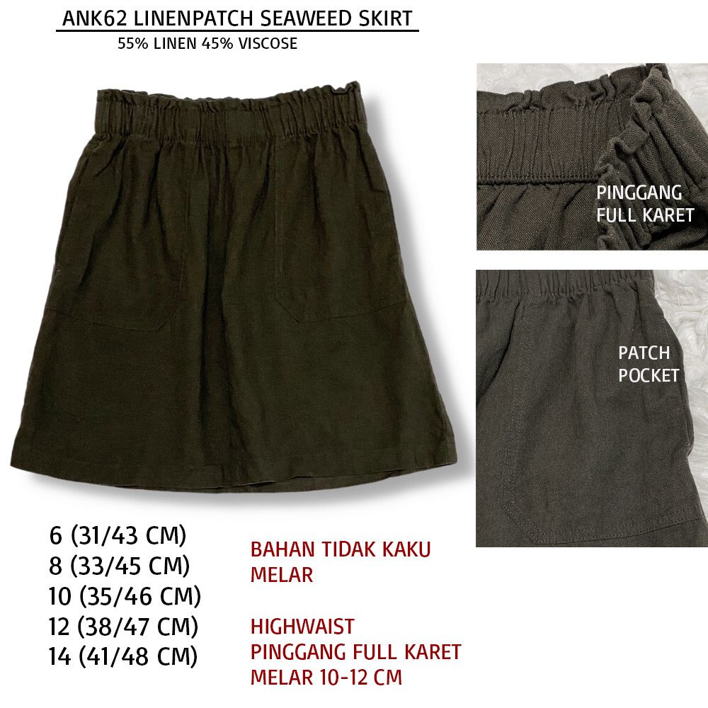 Rok Mini Rempel Wanita Highwaist Linen (ANK62 LINENPATCH SKIRT)