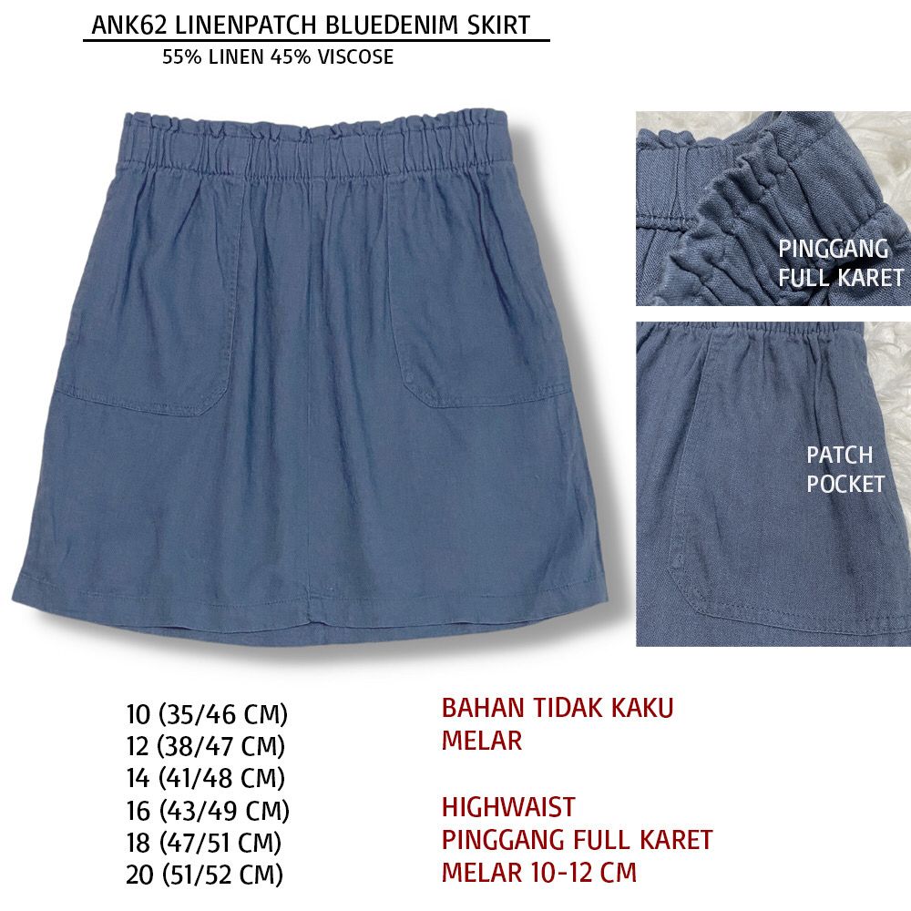 Rok Mini Rempel Wanita Highwaist Linen (ANK62 LINENPATCH SKIRT)