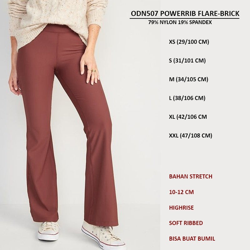 Celana Panjang Wanita Flare Highrise Stretch Ribbed (ODN507 POWERRIB FLARE)