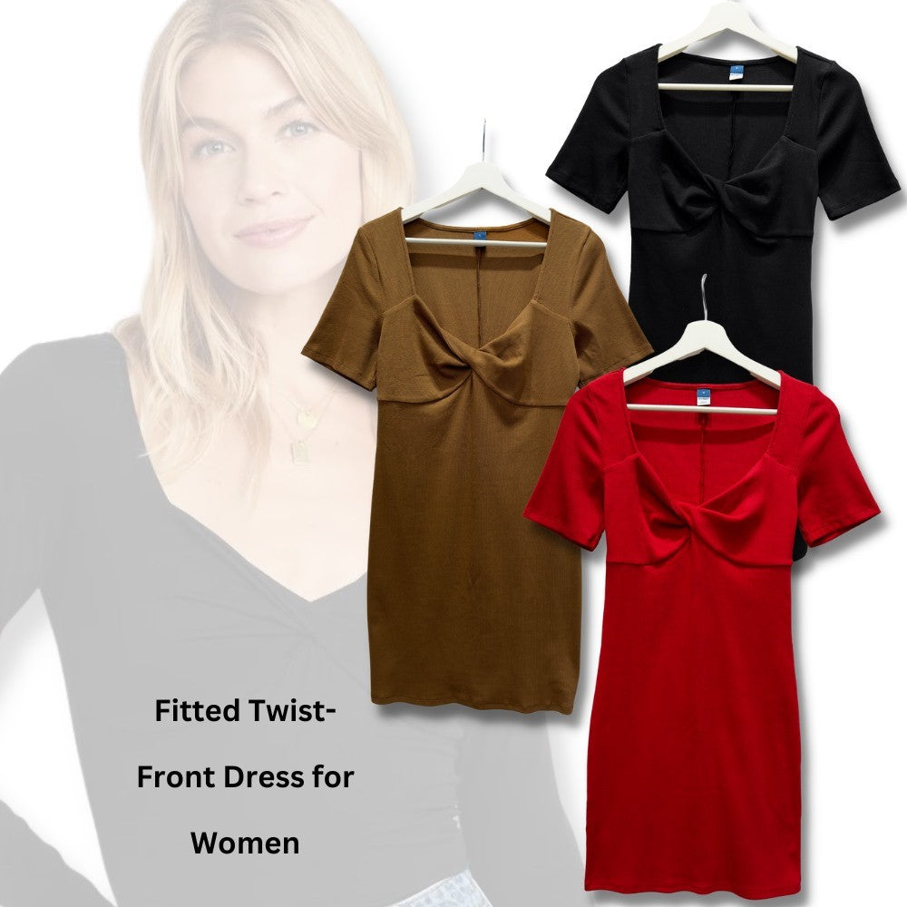 Dress Mini Kasual Wanita Lengan Pendek (ODN553 TWIST FITTED DR)